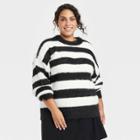 Women's Plus Size Crewneck Fuzzy Pullover Sweater - A New Day Black