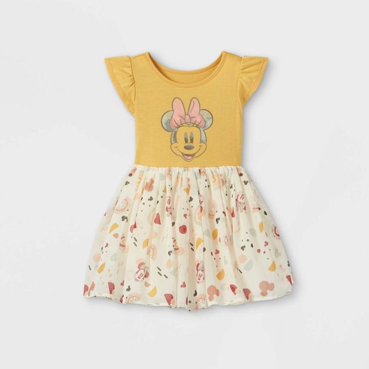 Toddler Girls' Minnie Mouse Short Sleeve Tutu Dress - Mustard Yellow