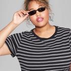 Women's Plus Size Striped Short Sleeve Crewneck Relaxed Fit T-shirt - Wild Fable Black/white