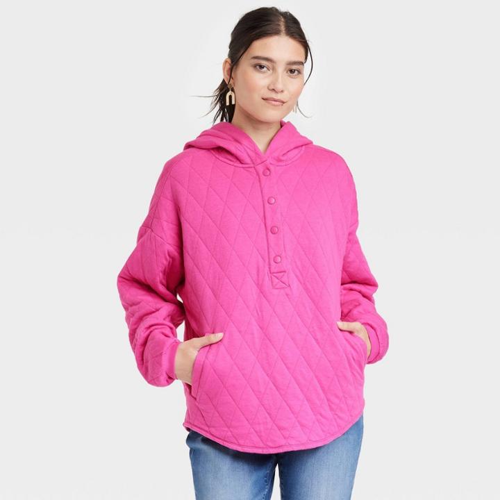 Women's Quilted Hooded Sweatshirt - Universal Thread Pink