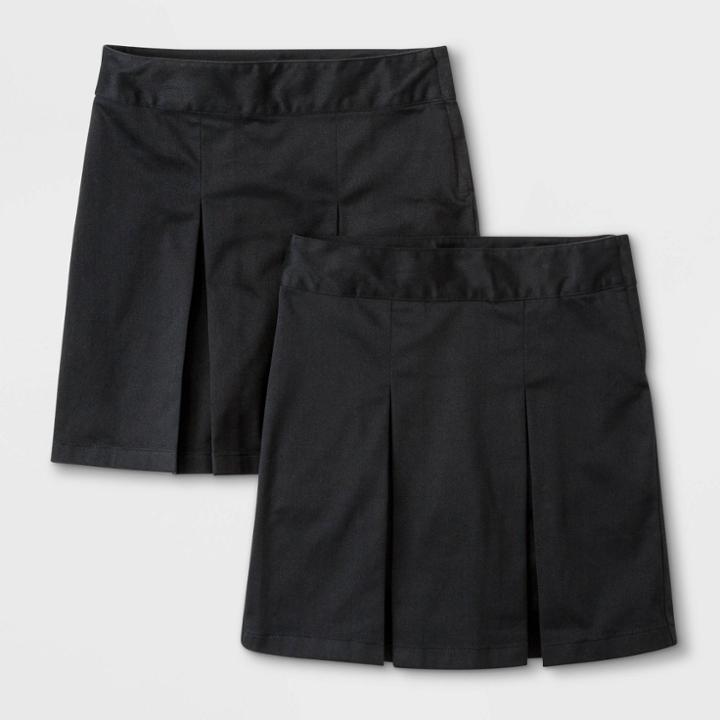 Girls' 2pk Stretch Uniform Pleated Twill Skorts - Cat & Jack Black