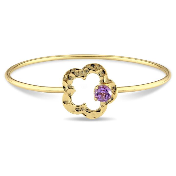 Target .75 Ct. T.w. Amethyst Floral Bangle Bracelet In Yellow Plated Sterling Silver