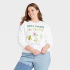 Mighty Fine Women's Plus Size Lucky Clovers Grid Long Sleeve Cropped Graphic T-shirt - White