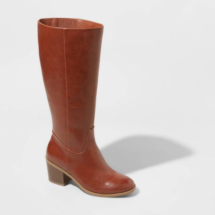Women's Vivian Wide Calf Heeled Riding Boots - A New Day Cognac
