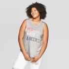 Women's Plus Size Red, White, & Beer Graphic Tank Top - Grayson Threads - Heather Gray
