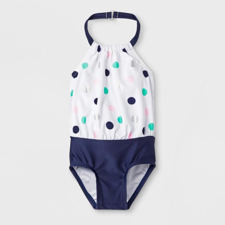 Baby Girls' One Piece Swimsuit - Cat & Jack Navy/white 9m, Girl's, Blue