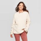 Women's Long Sleeve Crewneck Fleece Tunic Pullover Sweatshirt - Universal Thread Cream L, Women's, Size: