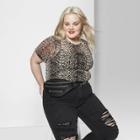 Women's Plus Size Animal Print Short Sleeve Mesh T-shirt - Wild Fable Black
