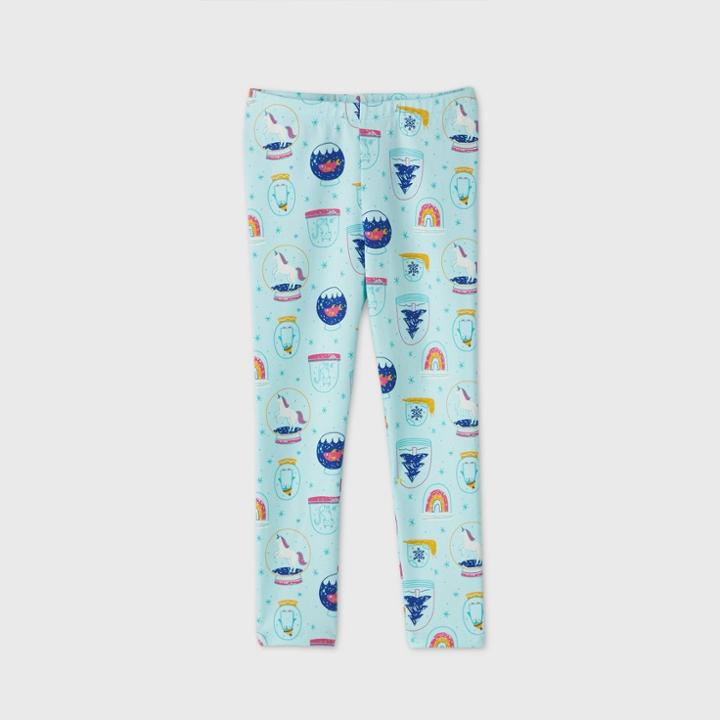 Toddler Girls' Snow Globe Leggings - Cat & Jack Aqua