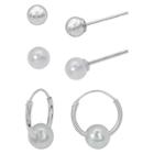 Target Girls' Sterling Silver 3pr- Ball/pearl/endless Hoop With Pearl Earring