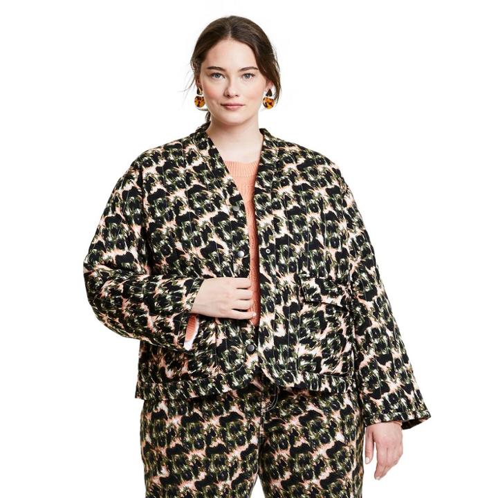 Women's Plus Size Animal Print Cropped Quilted Jacket - Rachel Comey X Target Olive Green