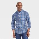 Men's Slim Fit Woven Poplin Long Sleeve Button-down Shirt - Goodfellow & Co Navy Blue/plaid