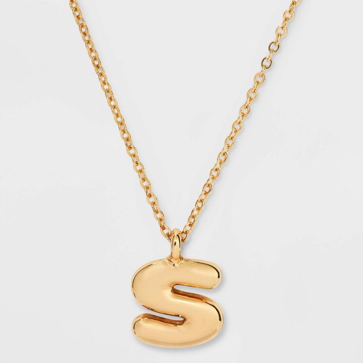 Puffy Initial Charm 's' Pendant Necklace - Wild Fable Gold