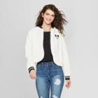 Women's Disney Mickey Mouse Faux Fur Bomber Jacket - Cream