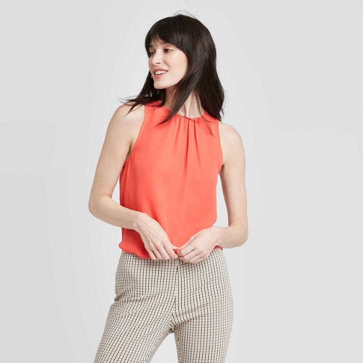 Women's Sleeveless Crewneck Shell Blouse - A New Day Red