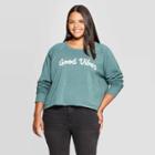 Grayson Threads Women's Good Vibes Plus Size Long Sleeve Cropped Graphic Sweatshirt (juniors') - Teal 3x, Women's, Size: