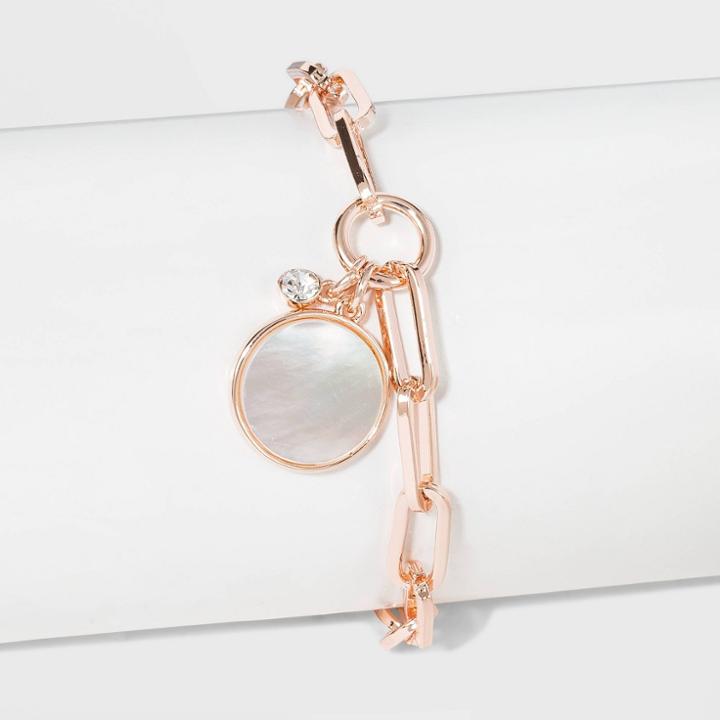 Mother Of Pearl Inlay With Cubic Zirconium Rose Gold Chain - A New Day White, Women's