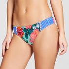 Social Angel Women's Floral Hipster Bikini Bottom - Coral/blue