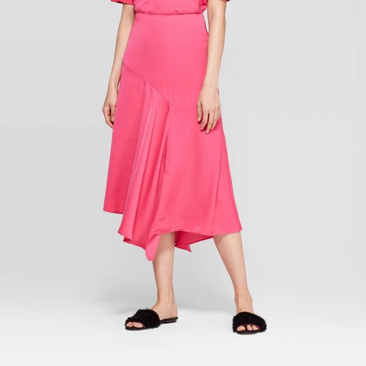 Women's Asymmetric Seamed A Line Midi Skirt - Who What Wear Pink