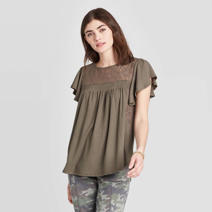Women's Flutter Short Sleeve Blouse - Knox Rose Olive Xs, Women's, Green