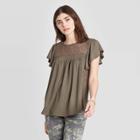 Women's Flutter Short Sleeve Blouse - Knox Rose Olive Xs, Women's, Green