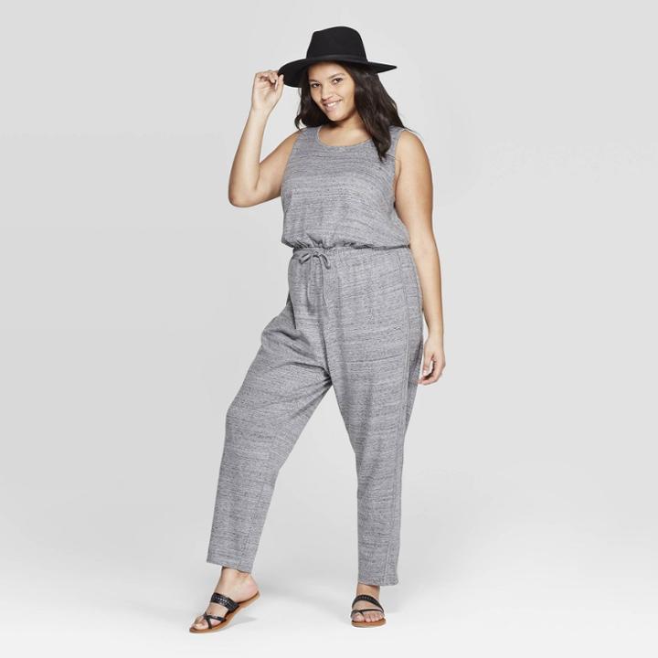 Women's Plus Size Sleeveless Scoop Neck Knit Jumpsuit - Universal Thread Gray