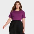 Women's Plus Size Short Sleeve Rib T-shirt - A New Day Dark Purple
