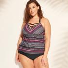 Women's Plus Size Strappy Tankini - Kona Sol Tribal Stripe 16w,