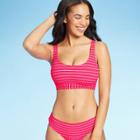 Junior's Textured Bralette Bikini Top - Xhilaration Neon Coral Stripe D/dd Cup, Neon Pink