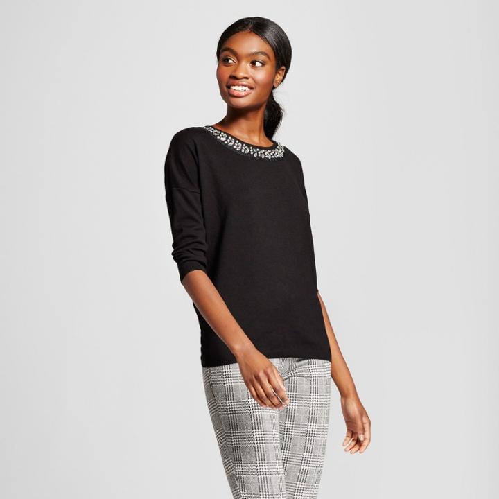 Women's Jewel Crewneck Pullover Sweater - Alison Andrews Black