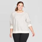 Women's Plus Size Striped Long Sleeve Crewneck Sweatshirt - Universal Thread White