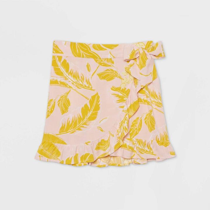 Women's Floral Print Ruffle Hem Wrap Mini Skirt - Wild Fable Peach Xs, Women's, Pink