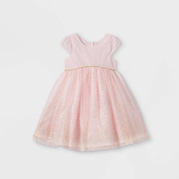 Mia & Mimi Toddler Girls' Glitter Tulle Short Sleeve Dress - Blush Pink