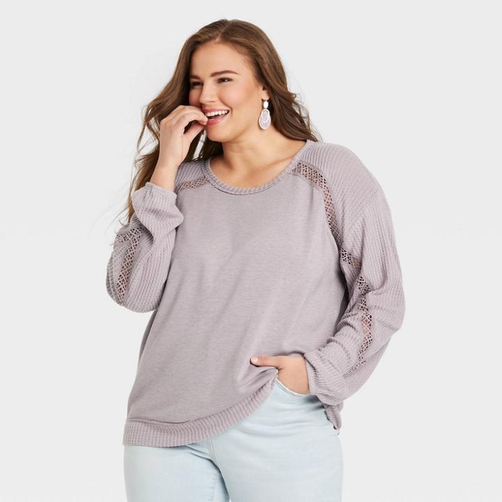 Women's Plus Size Long Sleeve Thermal Lace Top - Knox Rose Purple