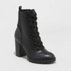 Women's Jada Faux Leather Heeled Lace-up Bootie - A New Day Black