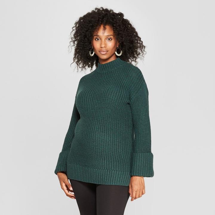 Maternity Cuff Sleeve Pullover - Isabel Maternity By Ingrid & Isabel Dark Green -