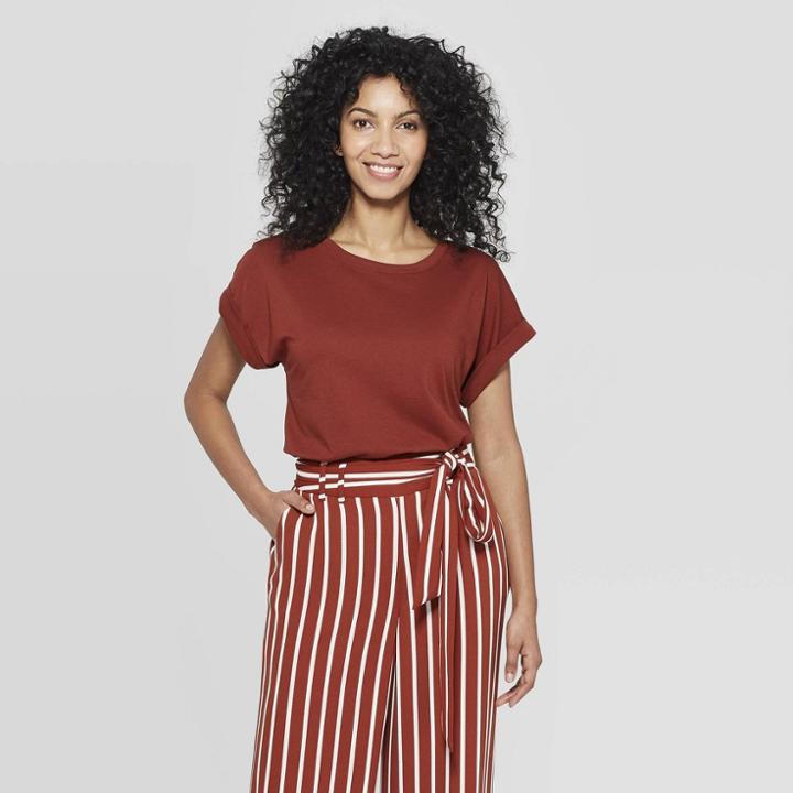 Women's Slim Fit Short Sleeve Crewneck T-shirt - A New Day Brown