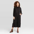 Women's High Neck Long Sleeve Tiered Dress - A New Day Black