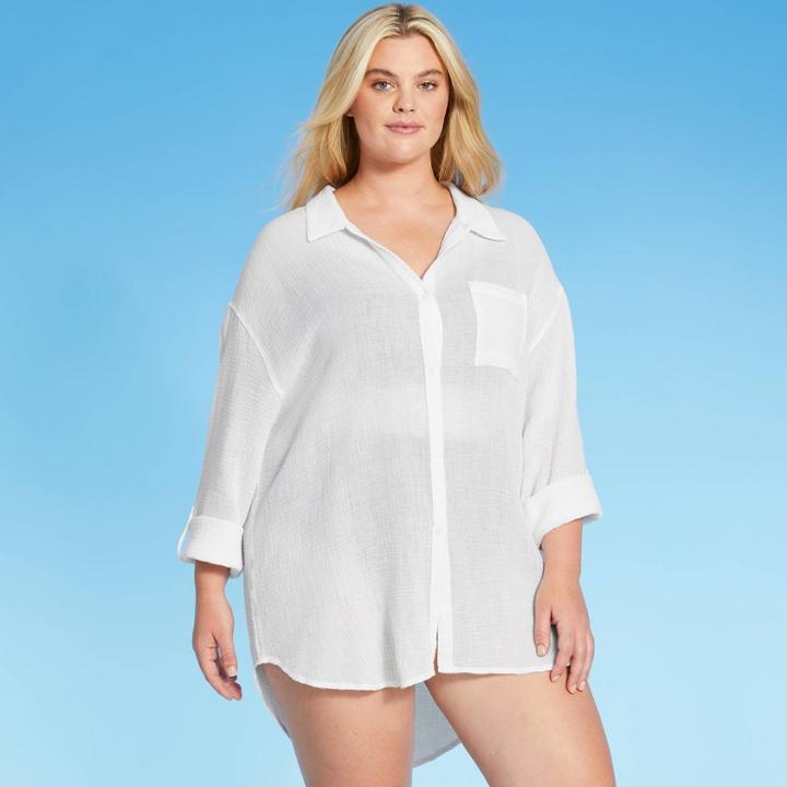 Kona Sol Women's Plus Size Button-up Cover Up Shirtdress - Kona