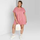 Women's Plus Size Short Sleeve Crew Neck Knit Babydoll T-shirt Mini Dress - Wild Fable Pink 1x, Women's,