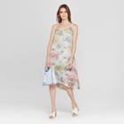 Women's Floral Print Shirred Neck Midi Dress - K By Kersh Blue
