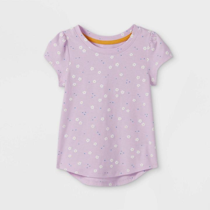Toddler Girls' Floral Short Sleeve T-shirt - Cat & Jack Light Purple
