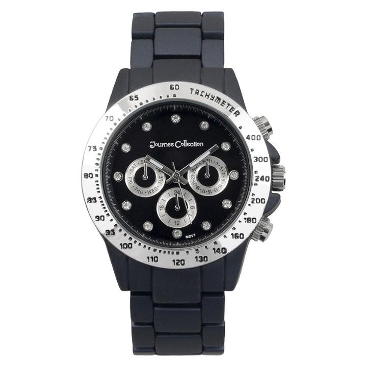 Women's Journee Collection Rhinestone Accented Metal Link Watch - Black