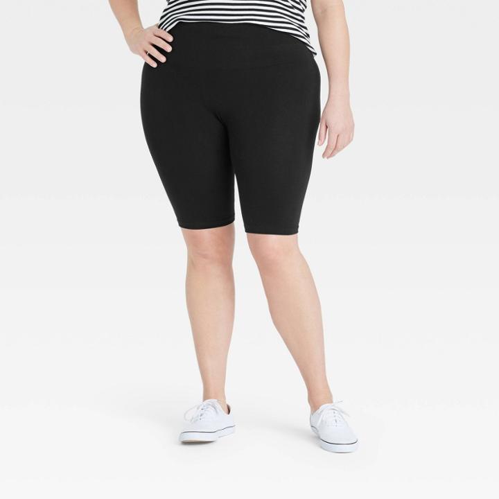 Women's Plus Size High-waist Cotton Blend Seamless 7 Inseam Bike Shorts - A New Day Black