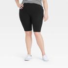 Women's Plus Size High-waist Cotton Blend Seamless 7 Inseam Bike Shorts - A New Day Black