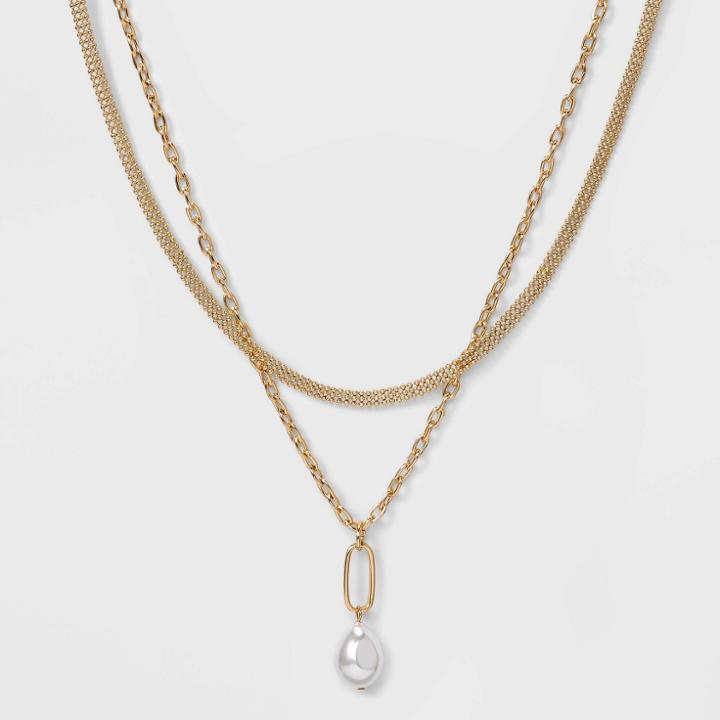 17 Multi-strand Hanging Pearl And Chain Necklace - A New Day Gold