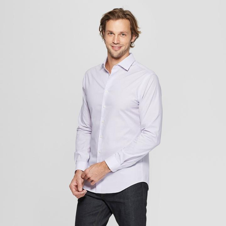 Men's Striped Slim Fit Long Sleeve Woven Button-down Shirt - Goodfellow & Co Restful Plum