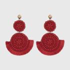 Rounded Beaded Fanned Tassel Earrings - A New Day Red