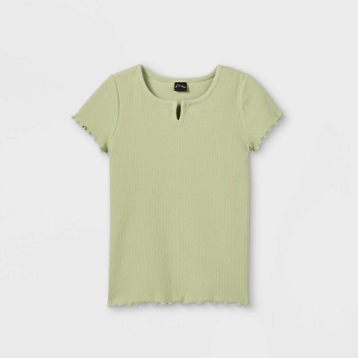 Girls' Notch Front Pointelle Short Sleeve T-shirt - Art Class