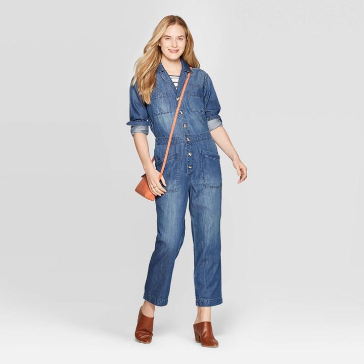 Women's Long Sleeve Boiler Suit Coveralls - Universal Thread Medium Blue